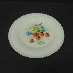 Westmoreland Milk Glass BEADED EDGE 6 Inch Hand Painted Strawberry Plate